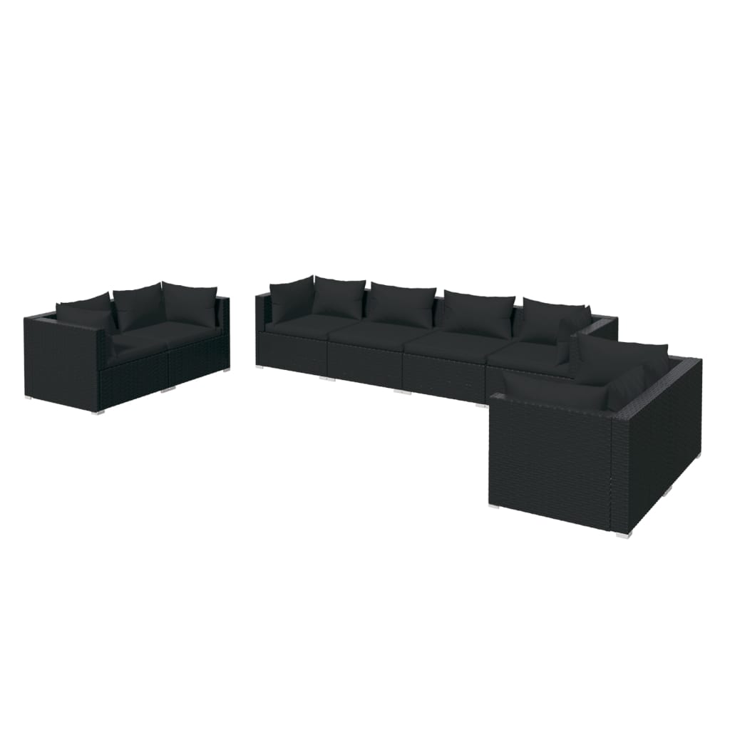 Set Divani da Giardino 8 pz con Cuscini in Polyrattan Nero cod mxl 40456