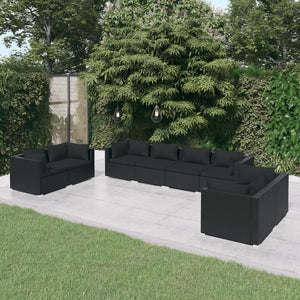 Set Divani da Giardino 8 pz con Cuscini in Polyrattan Nero cod mxl 40456