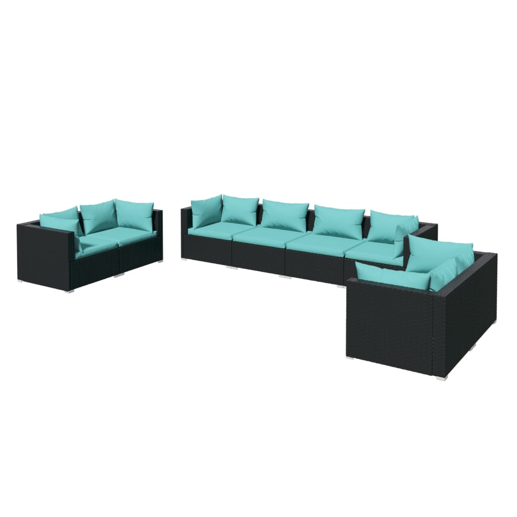 Set Divani da Giardino 8 pz con Cuscini in Polyrattan Nero 3102281