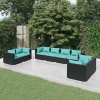 Set Divani da Giardino 8 pz con Cuscini in Polyrattan Nero 3102281