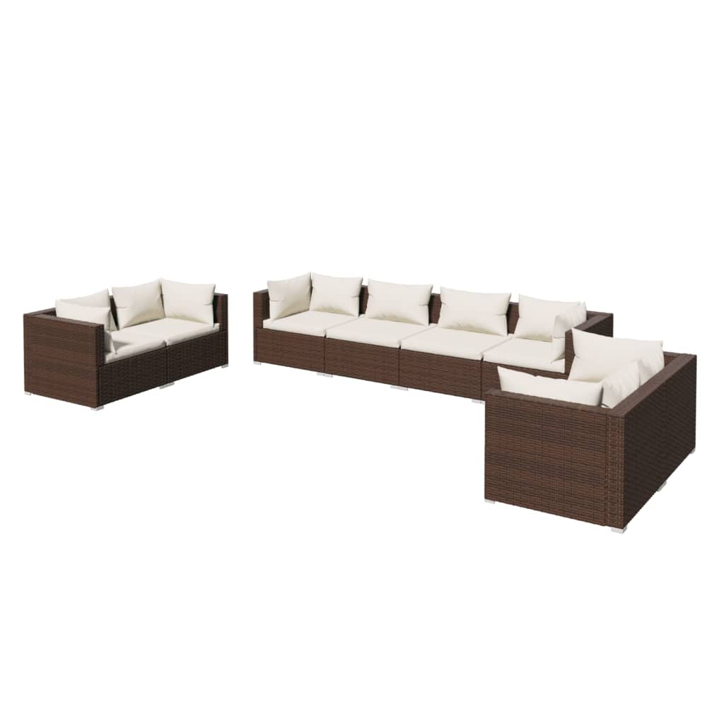 Set Divani da Giardino 8 pz con Cuscini in Polyrattan Marrone cod mxl 40855