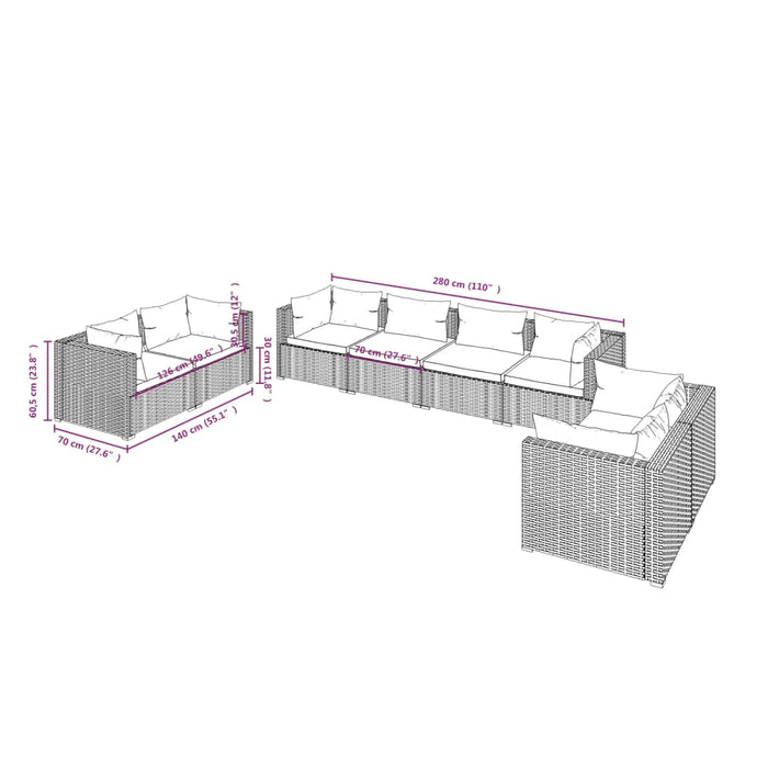 Set Divani da Giardino 8 pz con Cuscini in Polyrattan Marrone cod mxl 40855