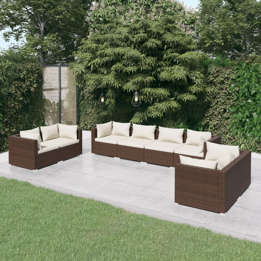 Set Divani da Giardino 8 pz con Cuscini in Polyrattan Marrone cod mxl 40855