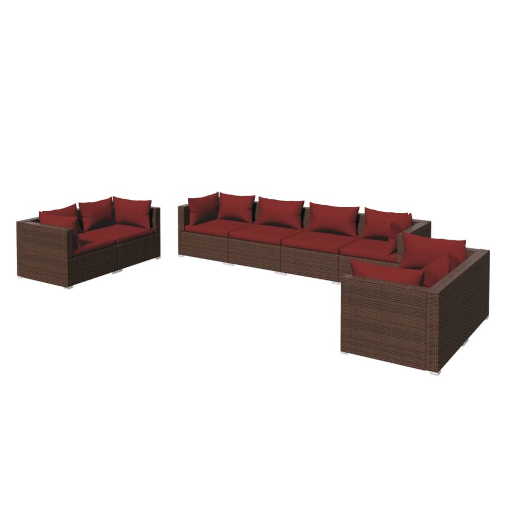 Set Divani da Giardino 8 pz con Cuscini in Polyrattan Marrone cod mxl 36962