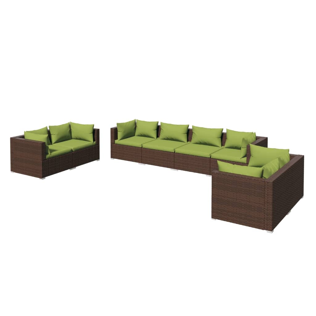 Set Divani da Giardino 8 pz con Cuscini in Polyrattan Marrone cod mxl 34918