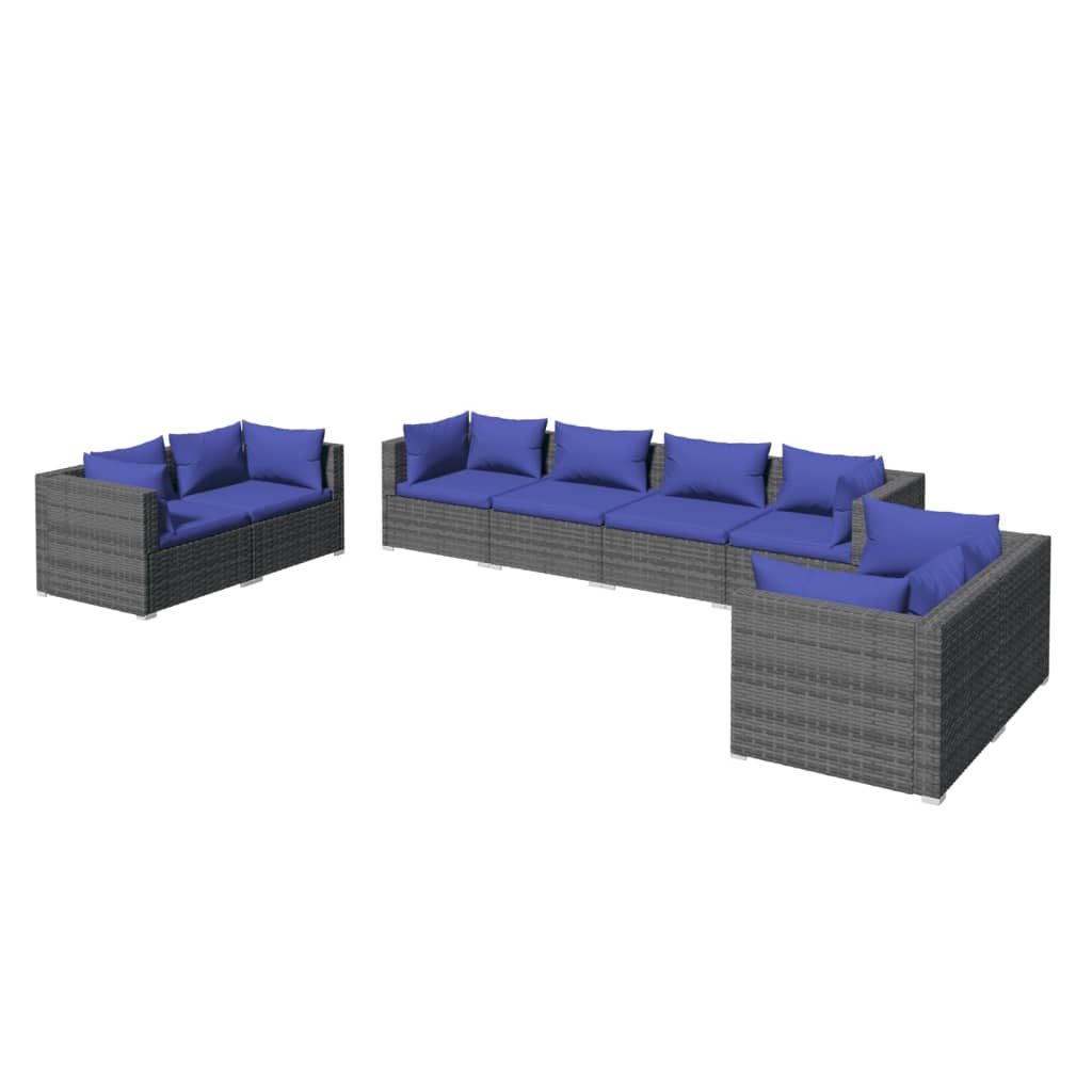 Set Divani da Giardino 8 pz con Cuscini in Polyrattan Grigio 3102286