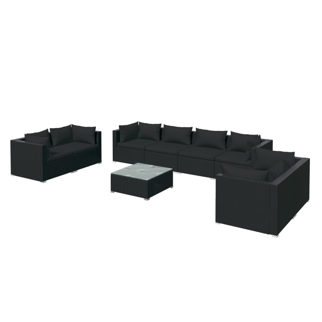 Set Divani da Giardino 9 pz con Cuscini in Polyrattan Nero cod mxl 41274