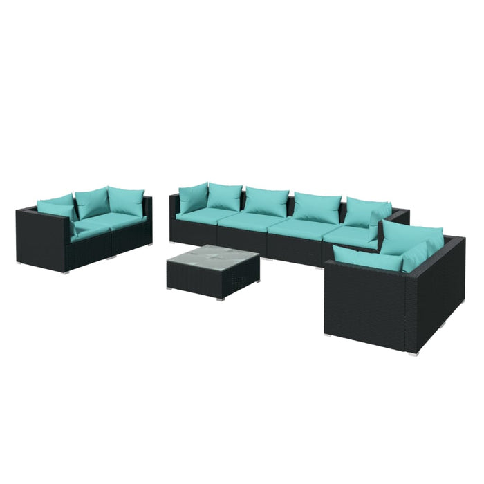 Set Divani da Giardino 9 pz con Cuscini in Polyrattan Nero 3102289