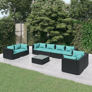 Set Divani da Giardino 9 pz con Cuscini in Polyrattan Nero 3102289