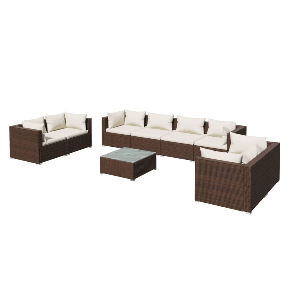 Set Divani da Giardino 9 pz con Cuscini in Polyrattan Marrone cod mxl 40832