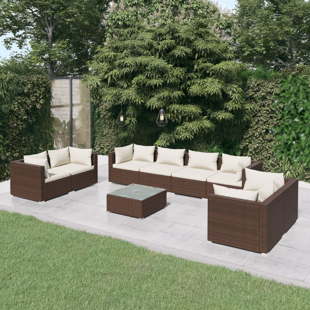 Set Divani da Giardino 9 pz con Cuscini in Polyrattan Marrone cod mxl 40832