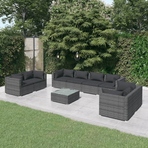 Set Divani da Giardino 9 pz con Cuscini in Polyrattan Grigio 3102293