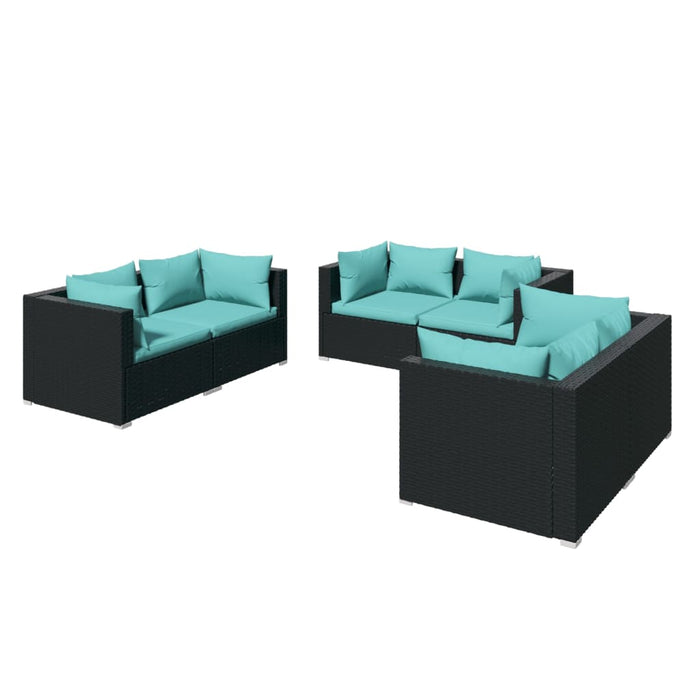 Set Divani da Giardino 6 pz con Cuscini in Polyrattan Nero cod mxl 35094