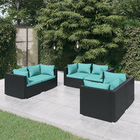 Set Divani da Giardino 6 pz con Cuscini in Polyrattan Nero cod mxl 35094