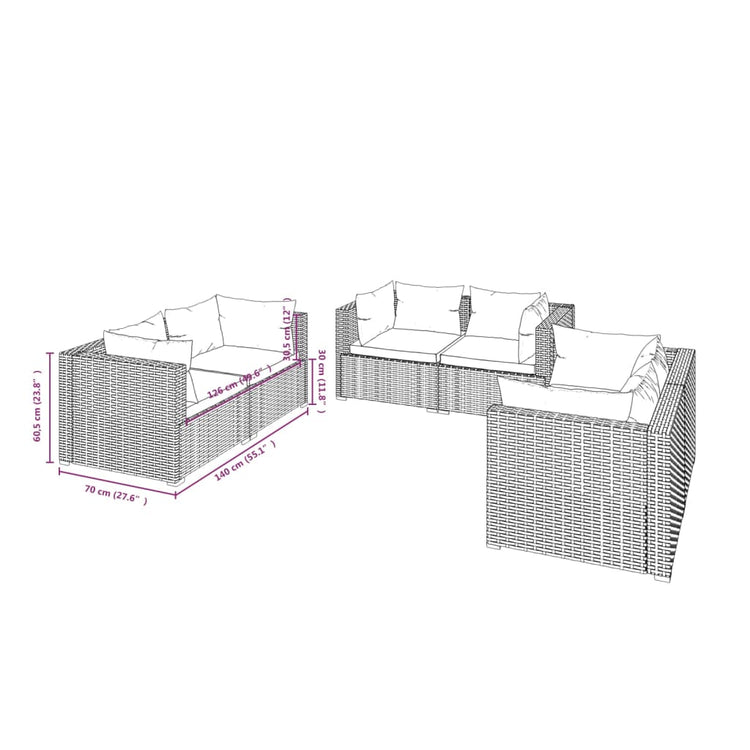 Set Divani da Giardino 6 pz con Cuscini in Polyrattan Marrone cod mxl 44576