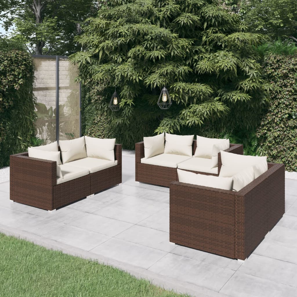 Set Divani da Giardino 6 pz con Cuscini in Polyrattan Marrone cod mxl 44576