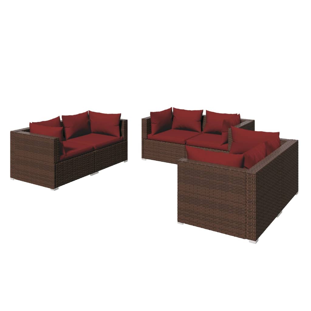 Set Divani da Giardino 6 pz con Cuscini in Polyrattan Marrone 3102299