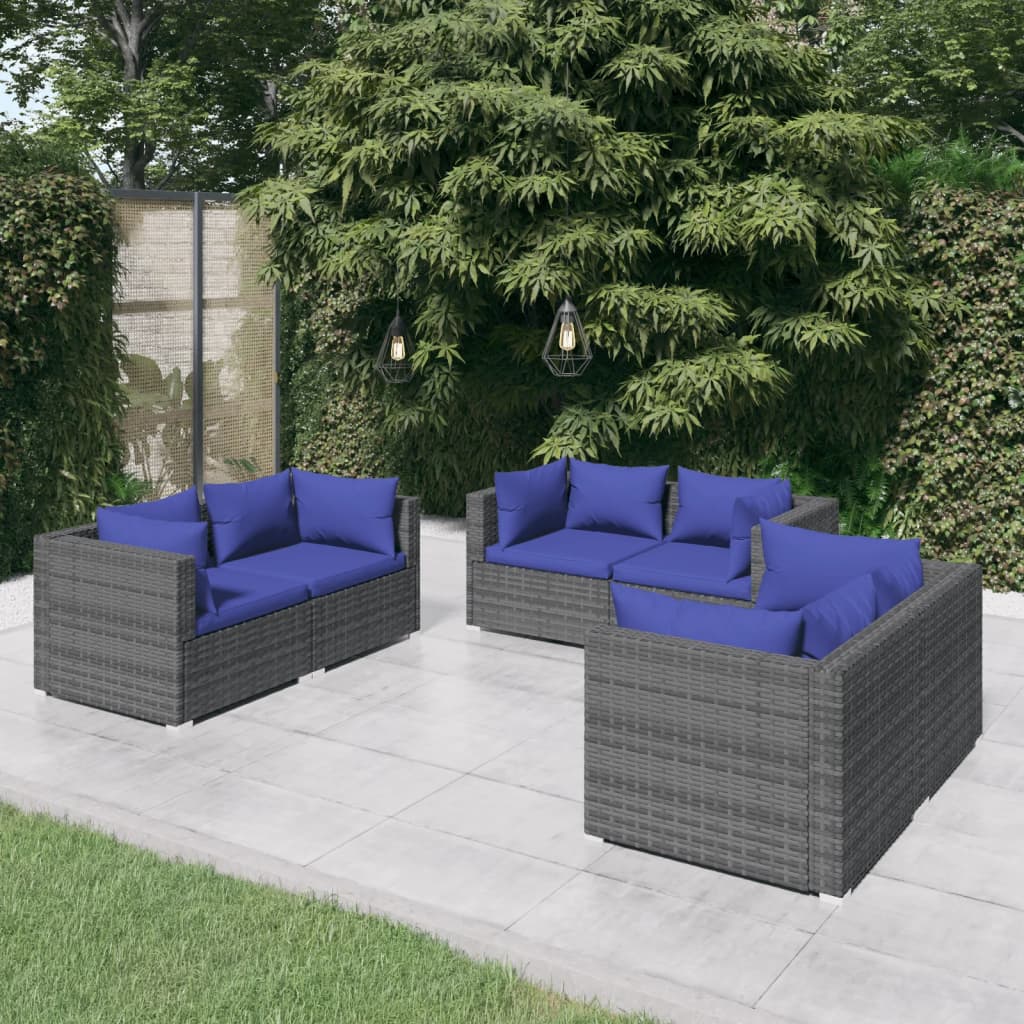 Set Divani da Giardino 6 pz con Cuscini in Polyrattan Grigio 3102302