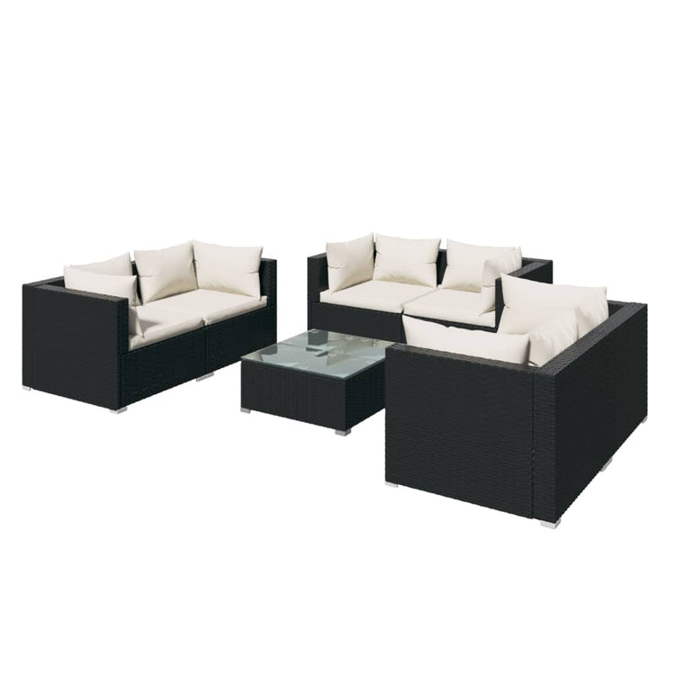 Set Divani da Giardino 7 pz con Cuscini in Polyrattan Nero cod mxl 34688