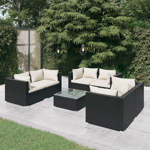 Set Divani da Giardino 7 pz con Cuscini in Polyrattan Nero cod mxl 34688