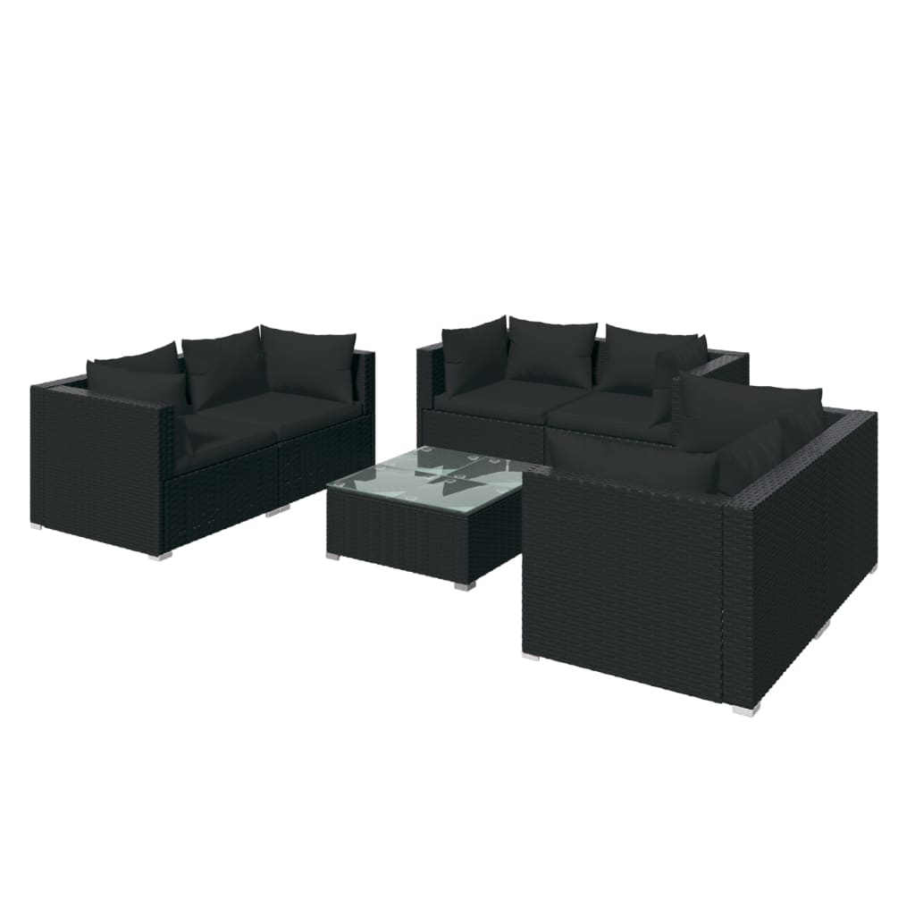 Set Divani da Giardino 7 pz con Cuscini in Polyrattan Nero 3102304