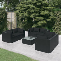 Set Divani da Giardino 7 pz con Cuscini in Polyrattan Nero 3102304