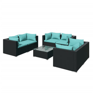 Set Divani da Giardino 7 pz con Cuscini in Polyrattan Nero cod mxl 35095