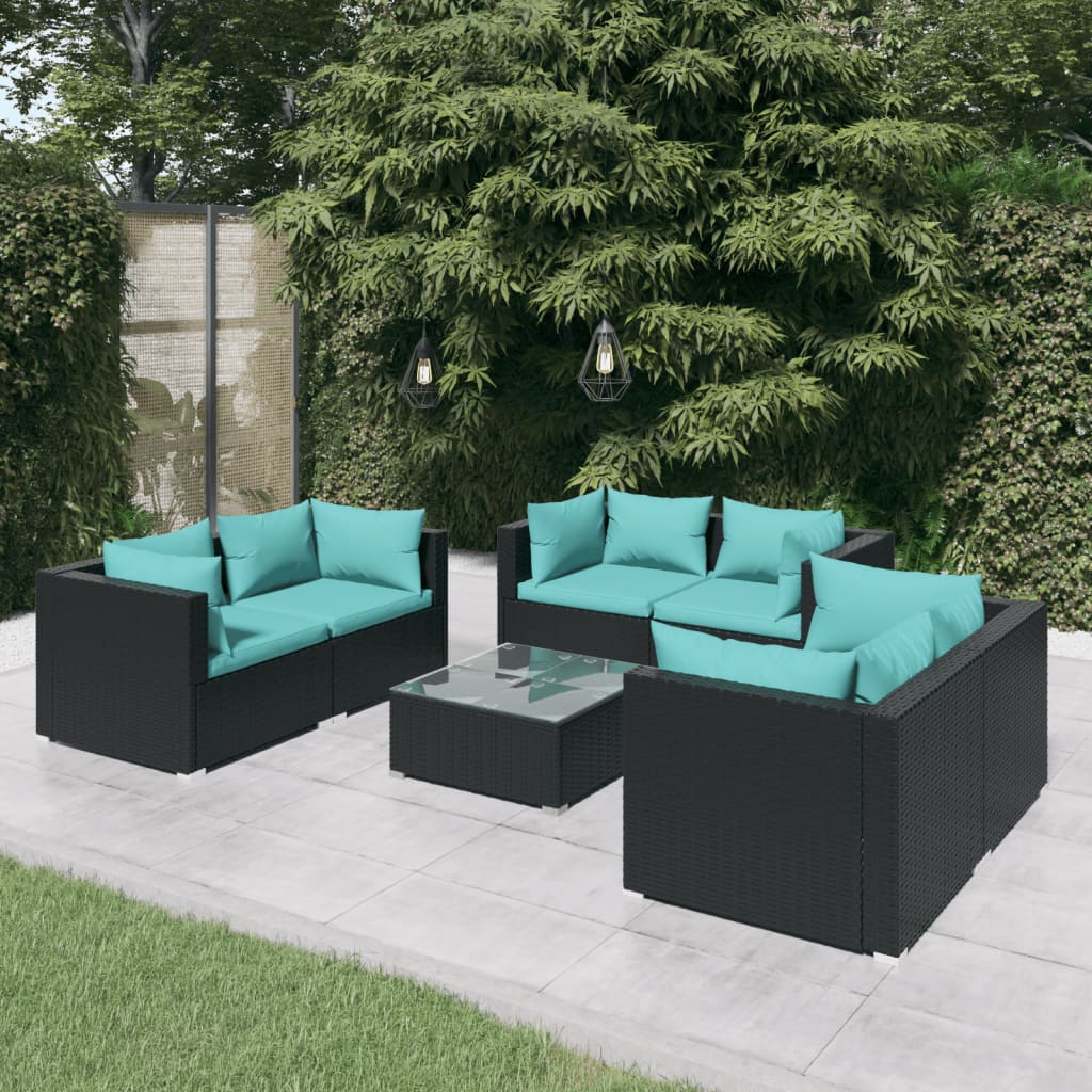 Set Divani da Giardino 7 pz con Cuscini in Polyrattan Nero cod mxl 35095