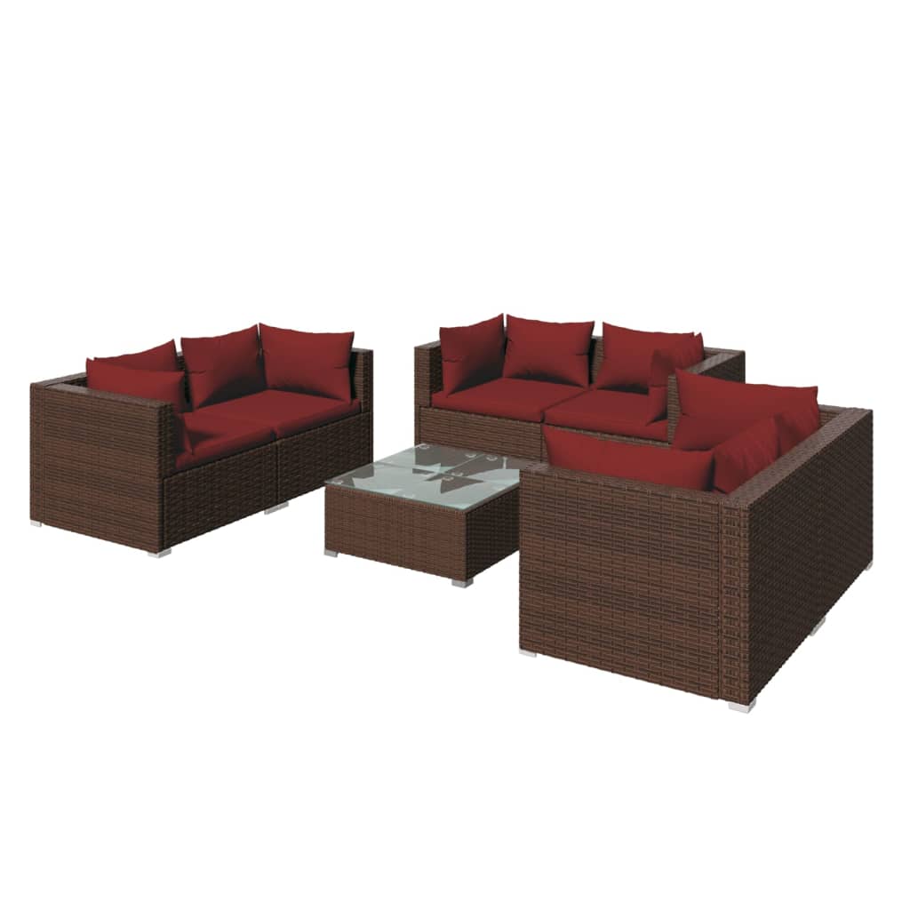 Set Divani da Giardino 7 pz con Cuscini in Polyrattan Marrone 3102307