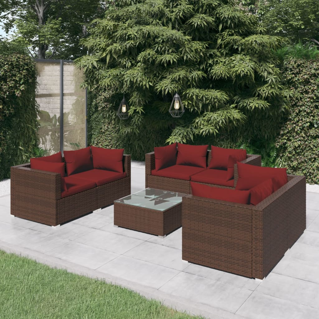 Set Divani da Giardino 7 pz con Cuscini in Polyrattan Marrone 3102307