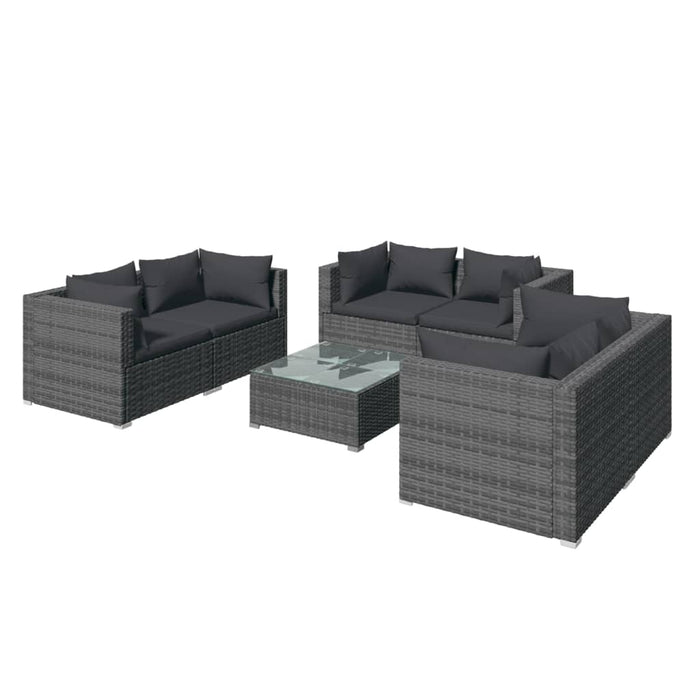 Set Divani da Giardino 7 pz con Cuscini in Polyrattan Grigio cod mxl 43786