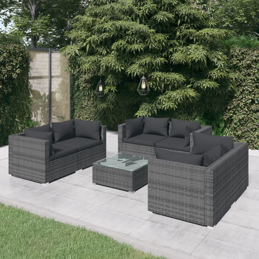 Set Divani da Giardino 7 pz con Cuscini in Polyrattan Grigio cod mxl 43786