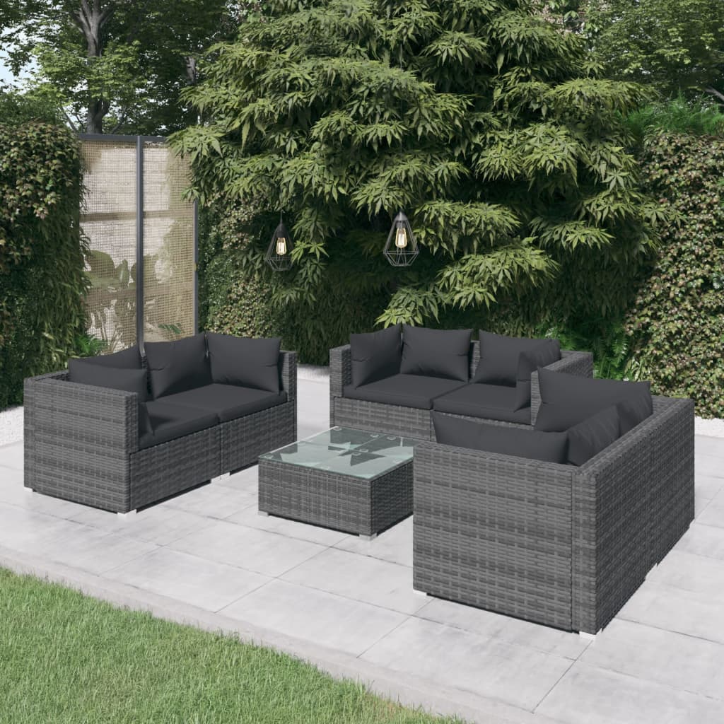 Set Divani da Giardino 7 pz con Cuscini in Polyrattan Grigio 3102309