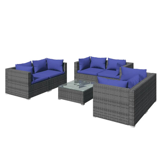 Set Divani da Giardino 7 pz con Cuscini in Polyrattan Grigio cod mxl 39022