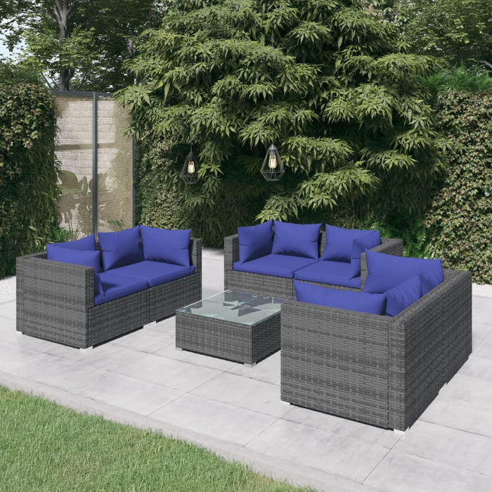 Set Divani da Giardino 7 pz con Cuscini in Polyrattan Grigio cod mxl 39022