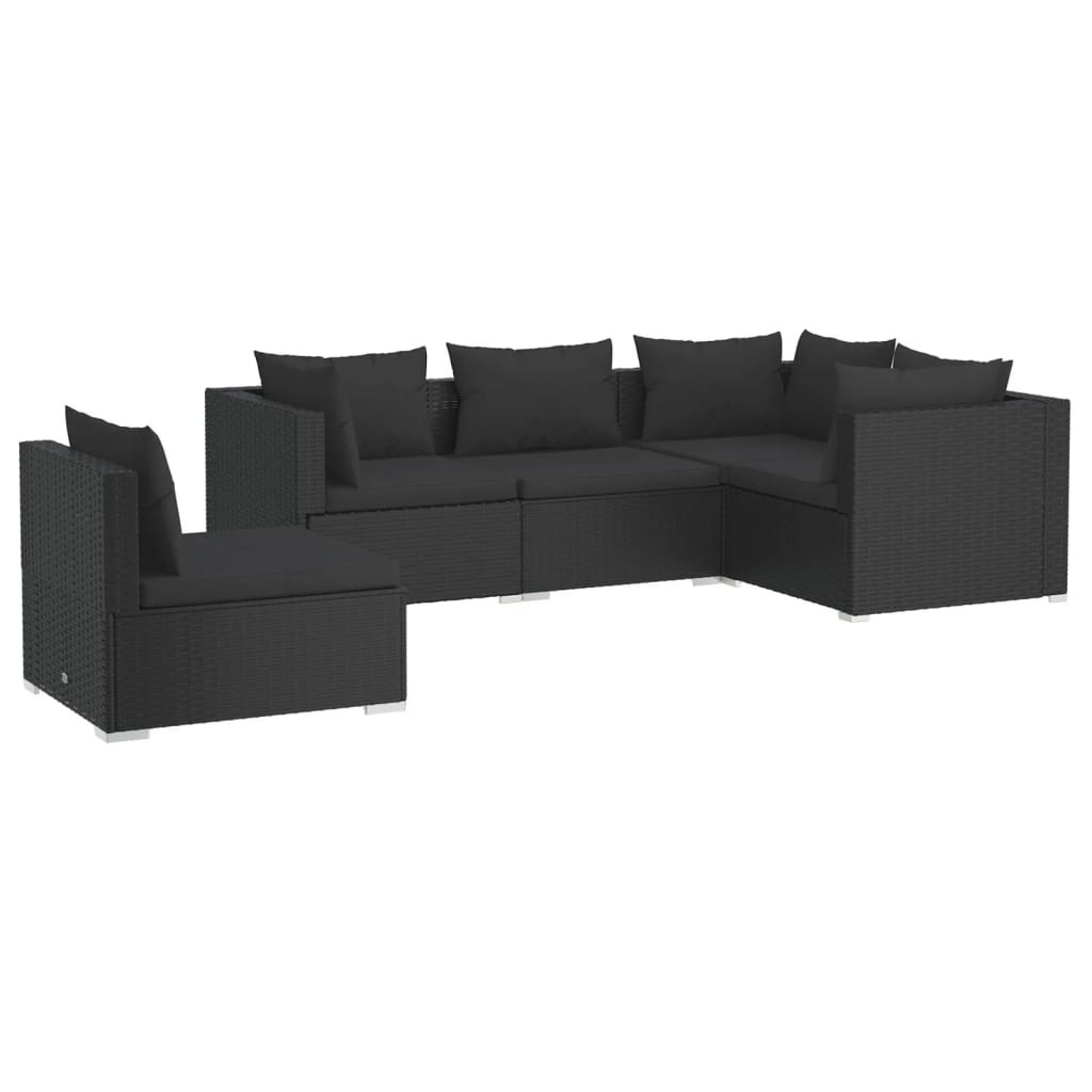 Set Divani da Giardino 5 pz con Cuscini in Polyrattan Nero 3102312