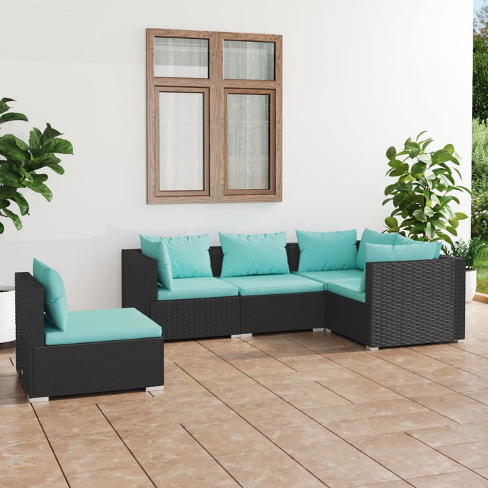 Set Divani da Giardino 5 pz con Cuscini in Polyrattan Nero 3102313