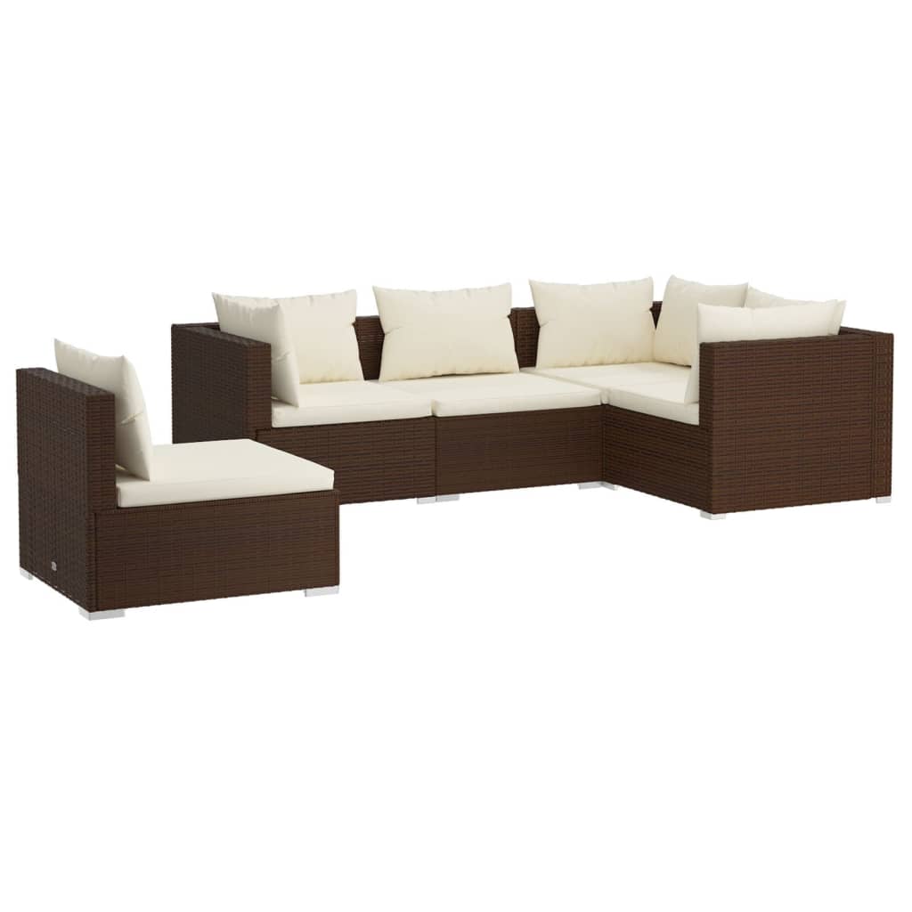 Set Divani da Giardino con Cuscini 5 pz in Polyrattan Marrone 3102314