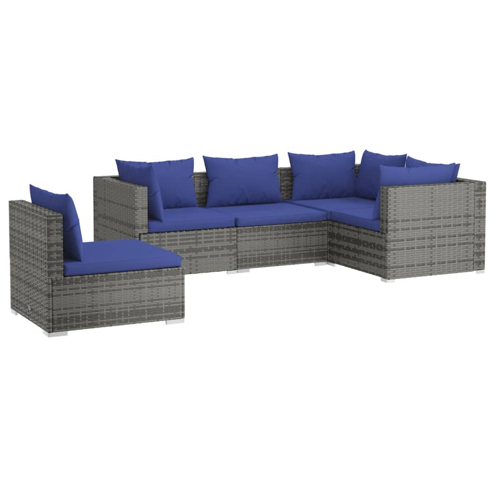 Set Divani da Giardino 5 pz con Cuscini in Polyrattan Grigio 3102318