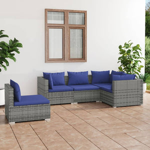 Set Divani da Giardino 5 pz con Cuscini in Polyrattan Grigio 3102318