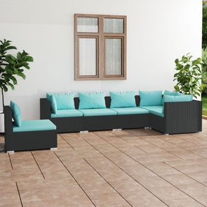 Set Divani da Giardino 6 pz con Cuscini in Polyrattan Nero 3102321