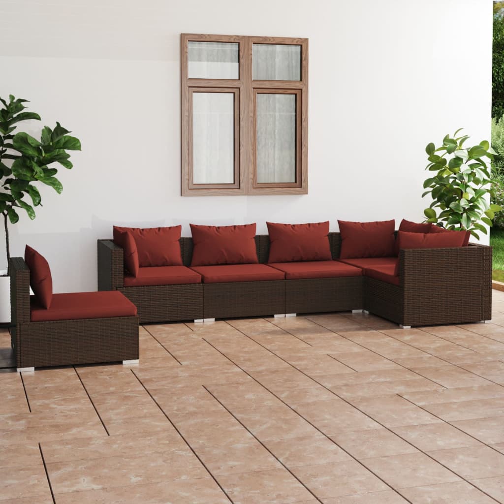 Set Divani da Giardino 6 pz con Cuscini in Polyrattan Marrone cod mxl 39028