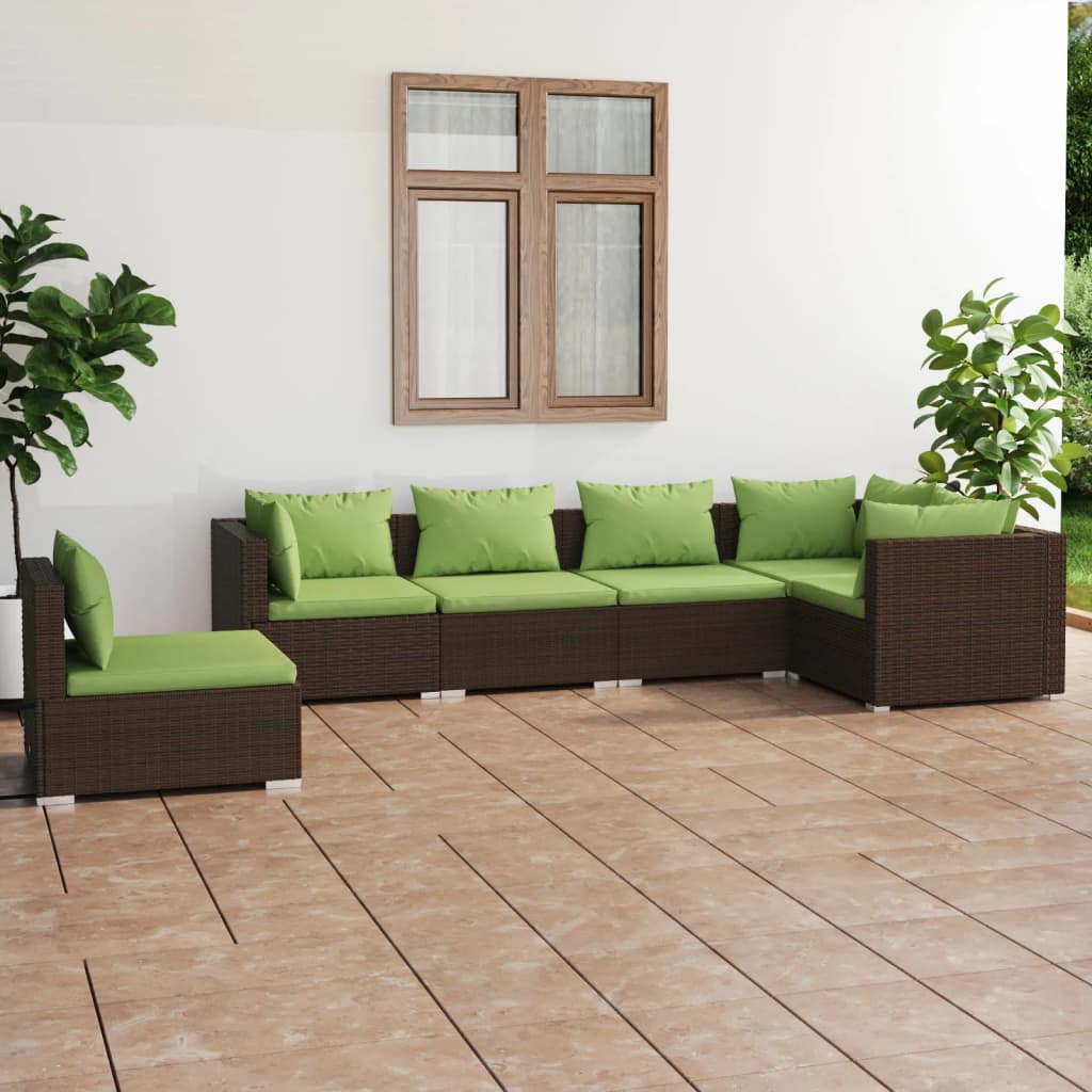 Set Divani da Giardino 6 pz con Cuscini in Polyrattan Marrone cod mxl 39035