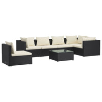 Set Salotto da Giardino 7 pz con Cuscini in Polyrattan Nero cod mxl 39479