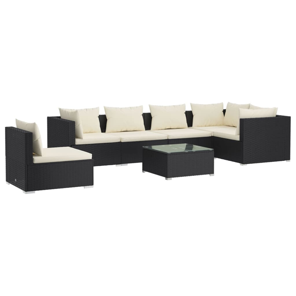 Set Salotto da Giardino 7 pz con Cuscini in Polyrattan Nero 3102327