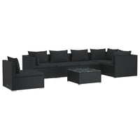 Set Divani da Giardino 7 pz con Cuscini in Polyrattan Nero 3102328