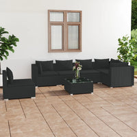 Set Divani da Giardino 7 pz con Cuscini in Polyrattan Nero 3102328