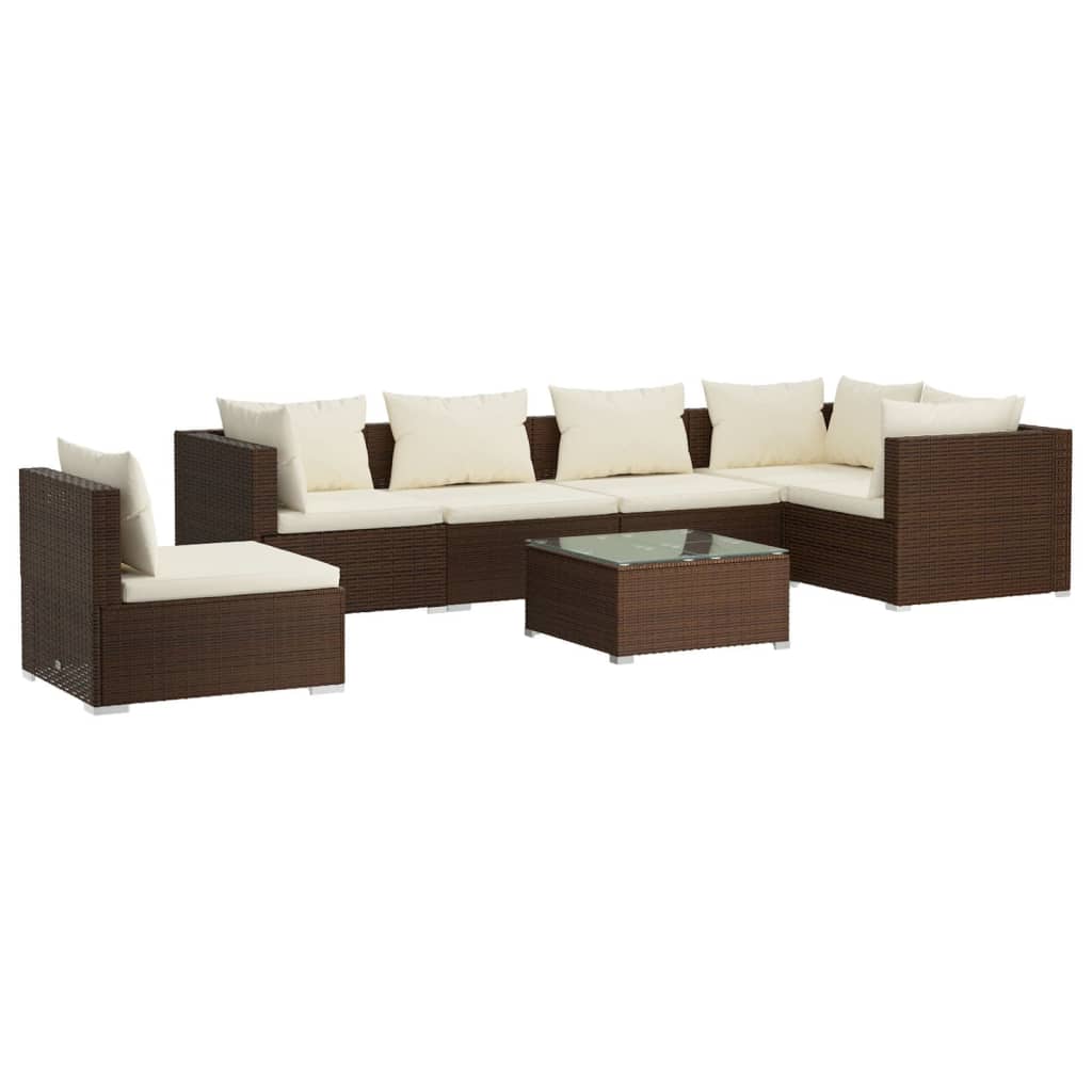 Set Divani da Giardino 7 pz con Cuscini in Polyrattan Marrone 3102330