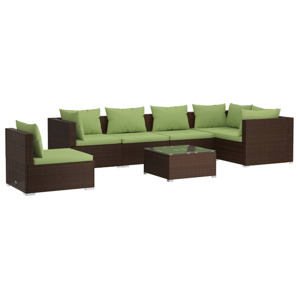 Set Divani da Giardino 7 pz con Cuscini in Polyrattan Marrone cod mxl 39038