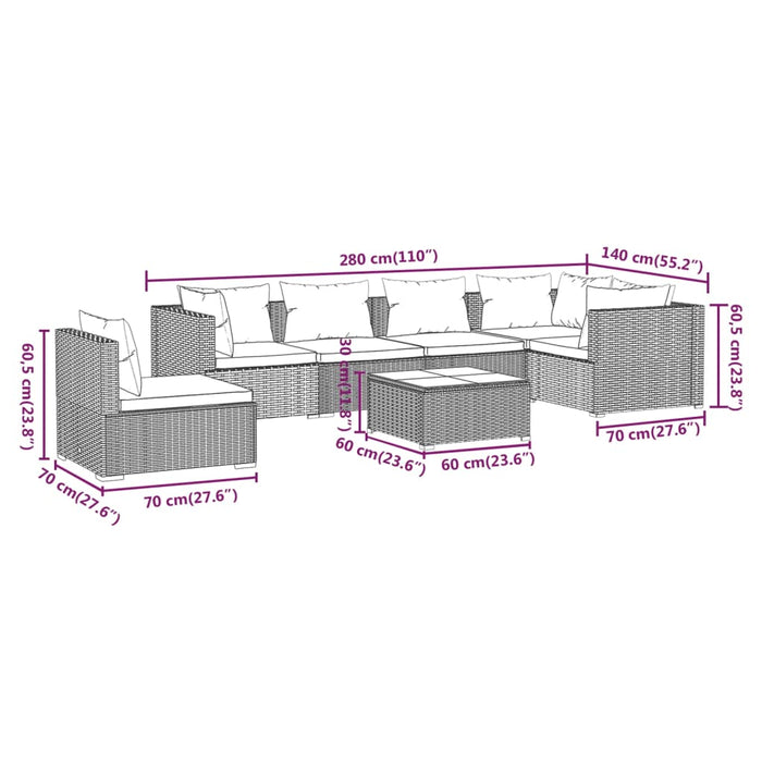 Set Divani da Giardino 7 pz con Cuscini in Polyrattan Marrone cod mxl 39038